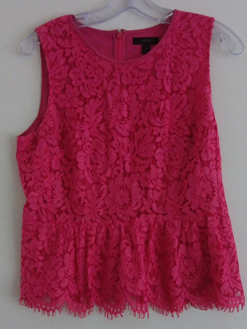J. Crew Hot Pink Floral Lace Peplum Sleeveless Top SIZE 8